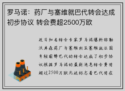 罗马诺：药厂与塞维就巴代转会达成初步协议 转会费超2500万欧